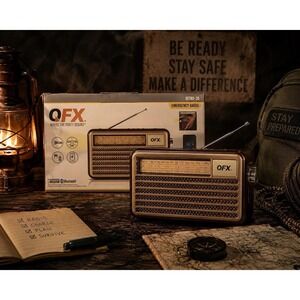 QFX RETRO-35 Emergency Radio Bluetooth AM/FM/SW Rechargeable Flashlight NEW